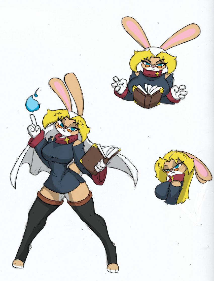 absurd_res anthro big_breasts breasts caster eyewear fan_character female glasses hi_res nun nun_bun_with_guns pace-maker small_waist solo thick_thighs wide_hips