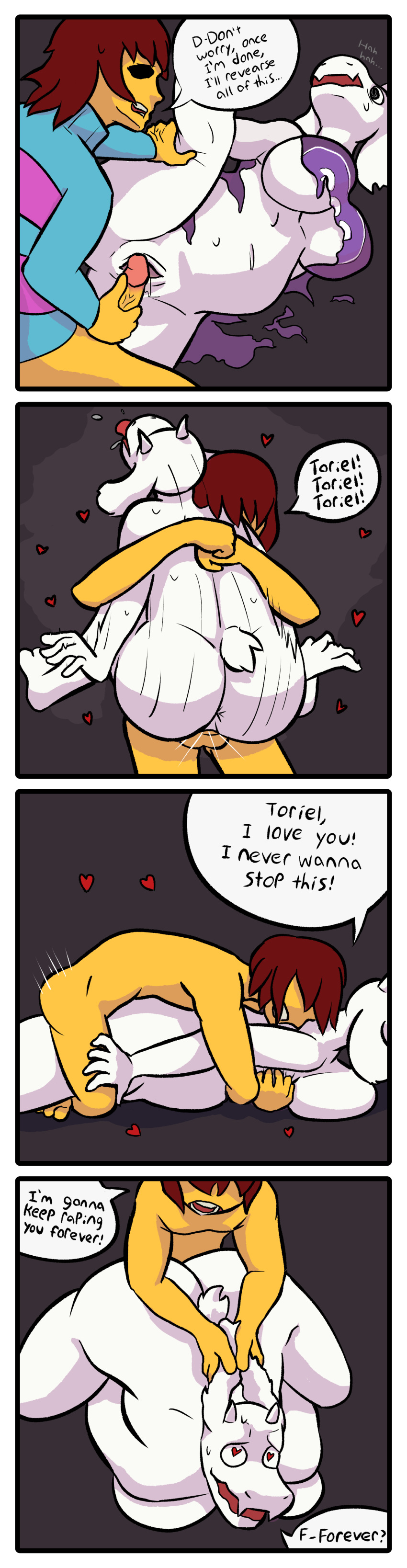 &lt;3 &lt;3_eyes absurd_res ahegao anthro anthro_penetrated belly big_breasts big_butt bodily_fluids breasts butt clinging clothing comic duo ear_pull embrace female female_penetrated forced frisk_(undertale) from_behind_position fur hi_res hug hugging_from_behind human human_on_anthro human_penetrating human_penetrating_anthro interspecies leg_glider_position lewd1 looking_pleasured male male/female male_penetrating male_penetrating_female mammal mind_break moaning_name name_shout on_ground open_mouth penetration raised_leg rape scared sex simple_background speech_bubble sweat text tongue tongue_out toriel torn_clothing undertale undertale_(series) vaginal vaginal_penetration white_body white_fur wide_hips yellow_body yellow_skin