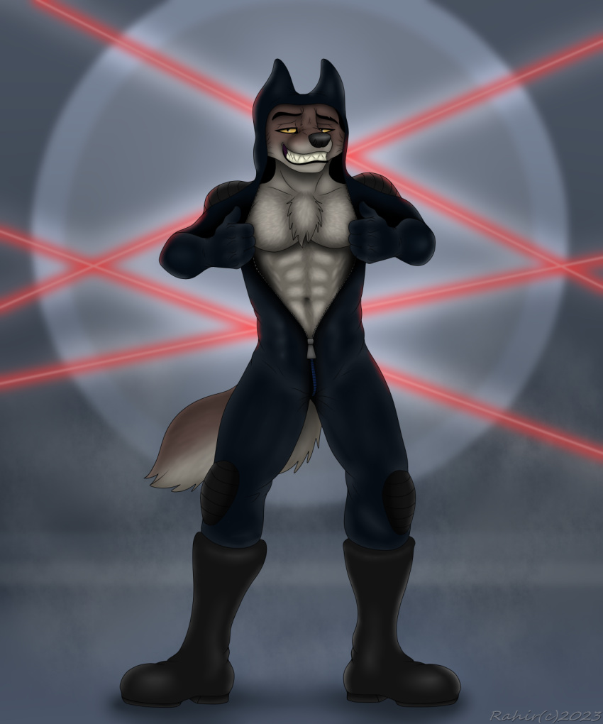 abs anthro canid canine canis catsuit_(disambiguation) digital_media_(artwork) dreamworks heist hi_res invalid_tag jumper laser male mammal movie_(disambiguation) mr._wolf pecs pose solo the_bad_guys wolf