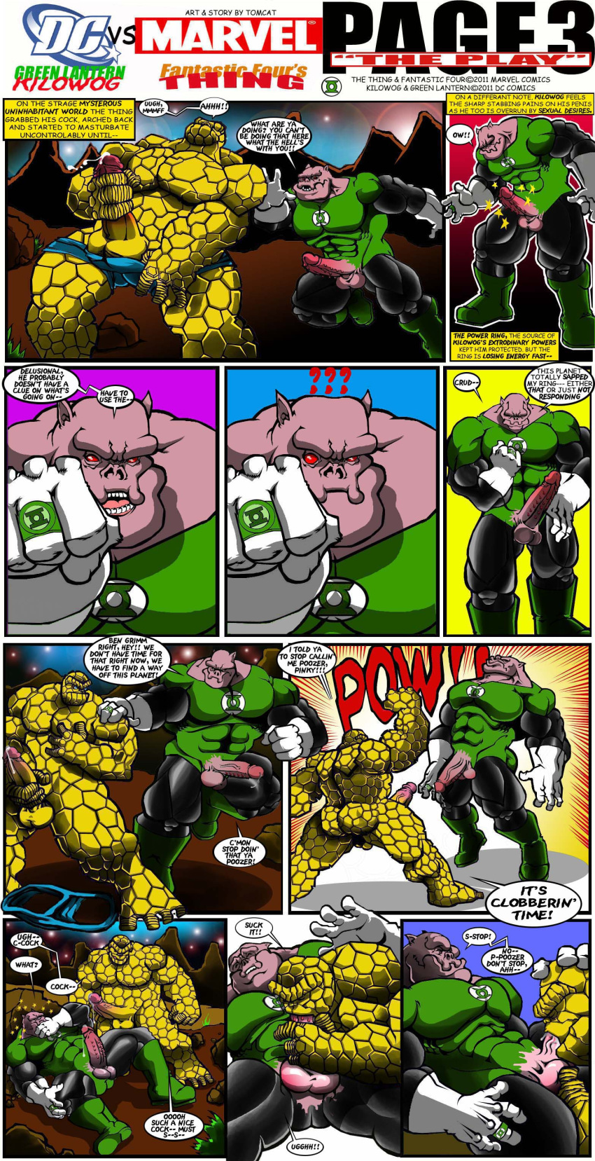 2011 absurd_res alien balls bolovaxian bottomwear bubble clothed clothing comic dialogue duo elemental_creature elemental_humanoid english_text erection fellatio genitals hi_res humanoid humanoid_genitalia humanoid_penis kilowog male male/male masturbation mineral_fauna mineral_humanoid nude open_bottomwear open_clothing open_pants oral pants penile penile_masturbation penis punch rock rock_creature rock_humanoid sex text the_thing_(marvel) tomcat_(artist)