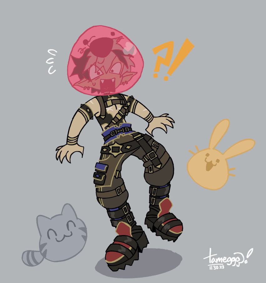 belt chibi crimzon_ruze ear_piercing ear_ring feral goo_creature group hair hi_res hololive hololive_en humanoid humanoid_pointy_ears its_tameggo male multicolored_hair piercing ring_piercing slime slime_rancher vtuber