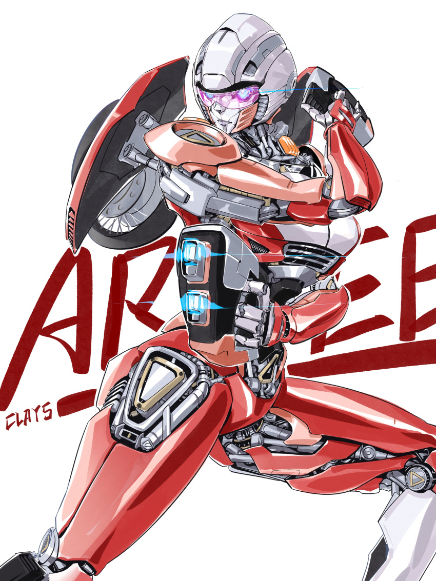 1girl absurdres arcee artist_name autobot blue_eyes breasts character_name clays_(clayschan) dual_wielding eye_trail gun highres holding holding_gun holding_weapon light_trail looking_ahead mecha medium_breasts robot science_fiction shadow solo transformers transformers:_rise_of_the_beasts transformers_(live_action) weapon white_background