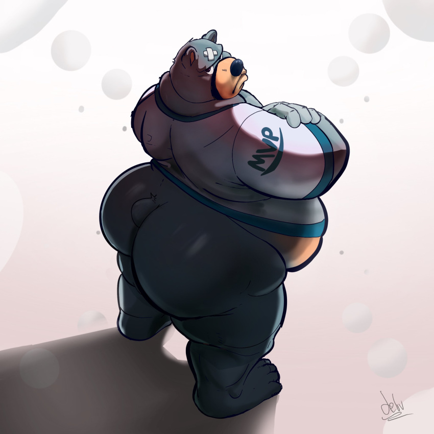 animal_crossing anthro bear big_butt butt chubby_anthro chubby_male clothing curt_(animal_crossing) debudraws hi_res jersey jersey_only male mammal nintendo shirt short_tail solo solo_focus tail thick_thighs topwear