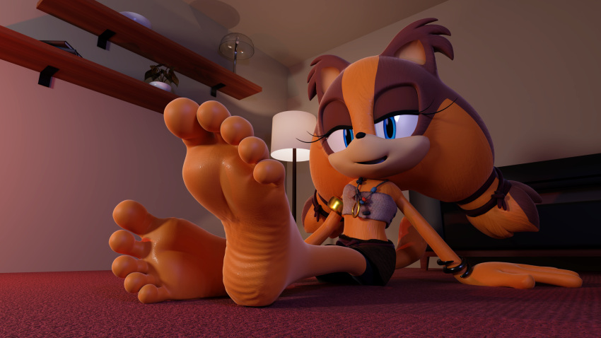 3d_(artwork) badger barefoot digital_media_(artwork) feet feetymcfoot female hi_res mammal mustelid musteline orange_body sega solo sonic_boom sonic_the_hedgehog_(series) sticks_the_jungle_badger