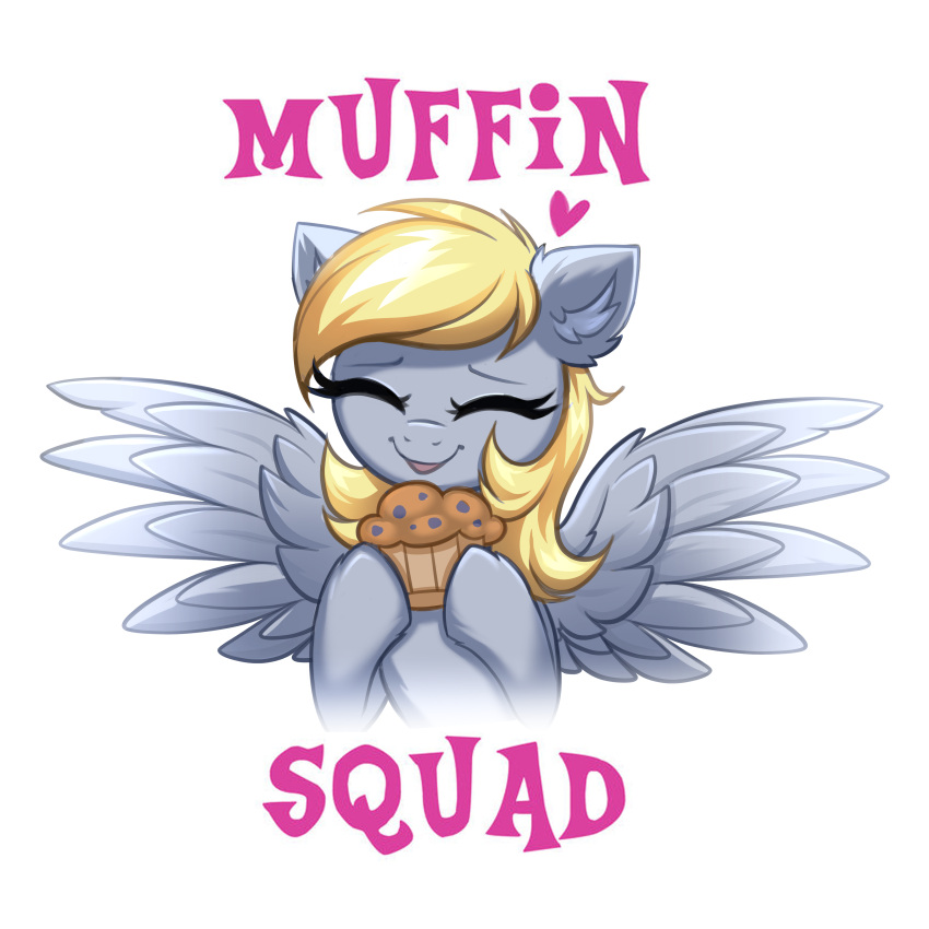 absurd_res blonde_hair confetticakez derpy_hooves_(mlp) equid equine eyes_closed female food friendship_is_magic hair hasbro hi_res mammal muffin my_little_pony pegasus white_hair wings