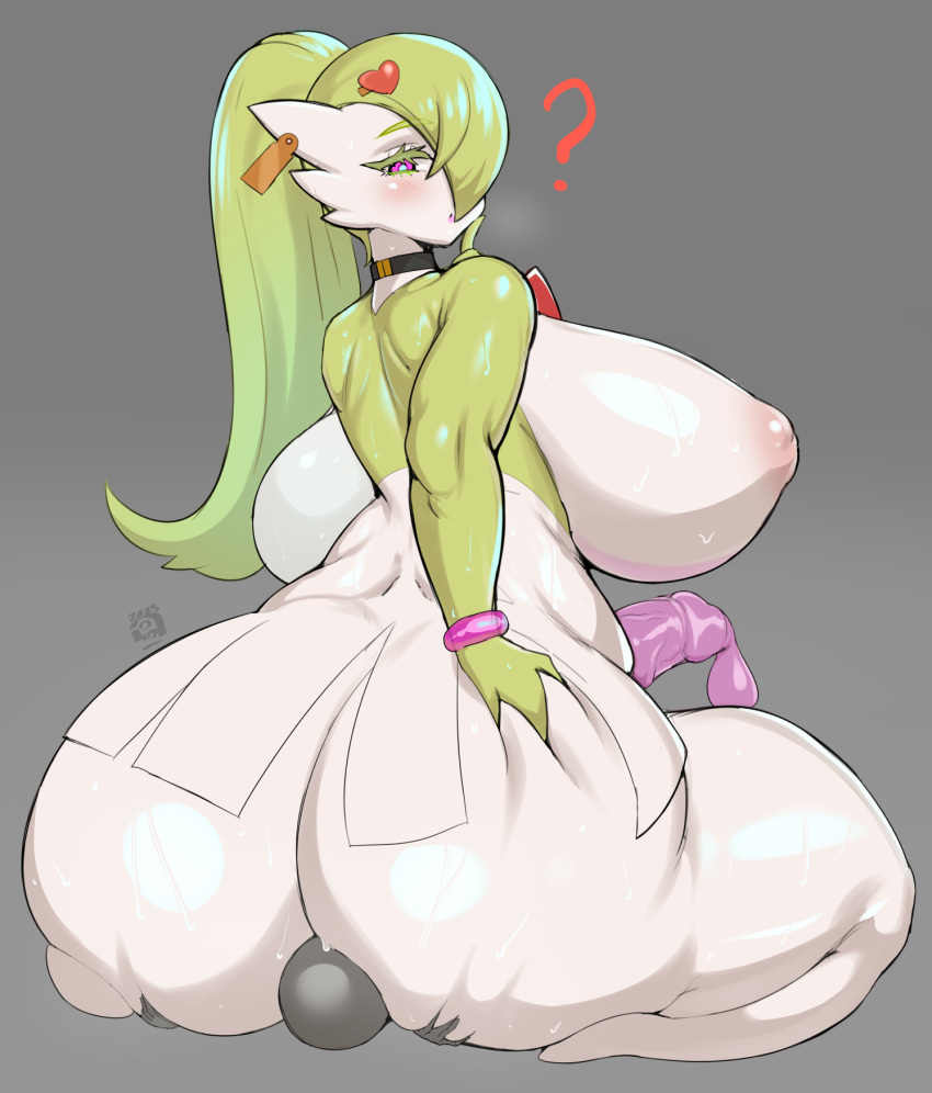 2023 ambiguous_gender ass ass_grab blush breasts choker collar condom condom_on_penis cum earrings erection furry futanari gaikiken gardevoir grabbing_own_ass green_hair hair_over_one_eye highres huge_ass huge_breasts huge_penis inverted_nipples jewelry large_breasts large_penis looking_back nintendo nipples nude penis piercing pink_eyes pokemon ponytail sitting sitting_on_face sitting_on_person size_difference solo_focus thick_thighs thighs wide_hips