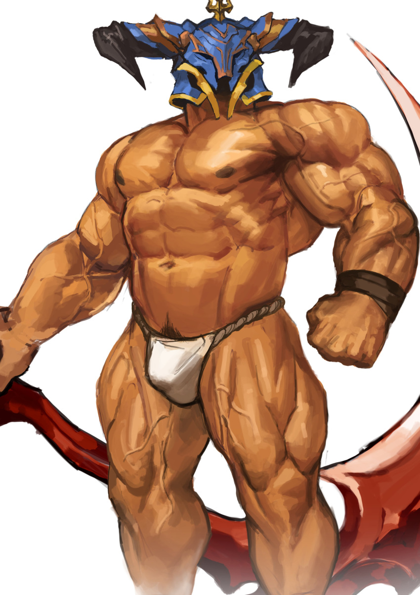 absurdres bara bulge helmet highres large_pectorals loincloth mask mask_on_head mature_male muscular muscular_male pectorals traver009 vaseraga