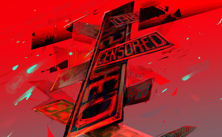 abstract aoruuto artist_name censored_(lobotomy_corporation) chain english_text highres lobotomy_corporation monochrome no_humans project_moon red_background red_theme signature text_focus