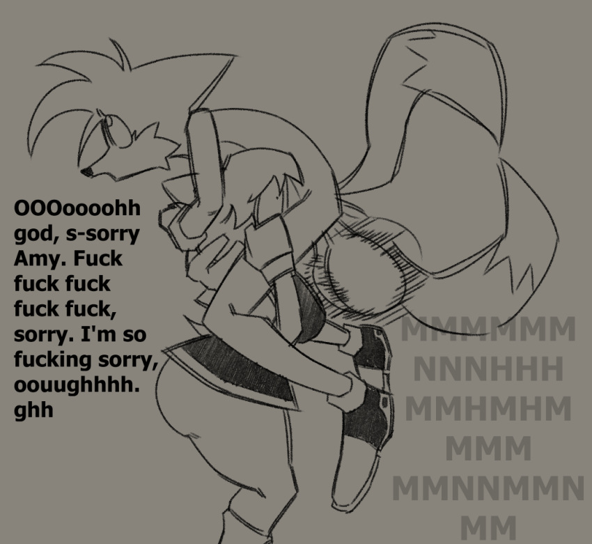 2_tails amy_rose anthro balls big_butt butt canid canine english_text eulipotyphlan face_fucking female female_penetrated forced fox garbageboxxxed genitals hedgehog irrumatio male male/female male_penetrating male_penetrating_female mammal miles_prower monochrome multi_tail oral oral_rape penetration penile profanity rape sega sex sonic_the_hedgehog_(series) tail text thick_thighs
