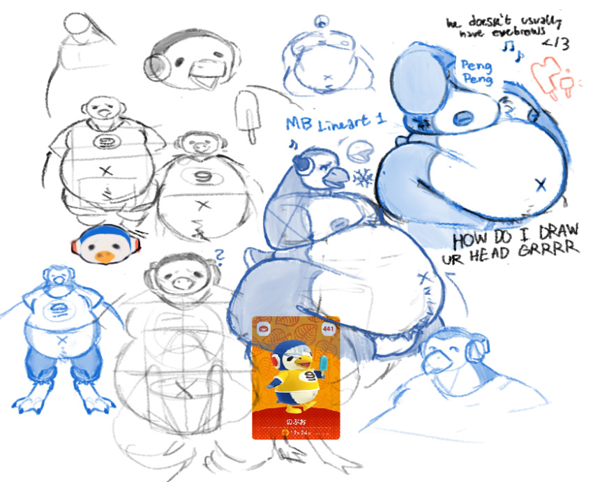 anthro armpit_hair avian beak belly big_belly bird body_hair butt chabwick_(animal_crossing) chocopaws2 clothed clothing digital_media_(artwork) english_text fatpad food fupa happy_trail hi_res male moobs navel nipples nude obese obese_anthro obese_male open_mouth overweight overweight_anthro overweight_male penguin popsicle solo tail text tuft x_navel