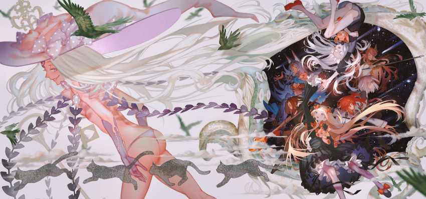 6+girls abigail_williams_(fate) abigail_williams_(third_ascension)_(fate) absurdly_long_hair animal_ears ass bird black_bow black_dress blonde_hair bloomers blue_eyes bow breasts bridal_gauntlets brown_eyes cat circe_(fate) commentary_request dark-skinned_female dark_skin dress fate/grand_order fate_(series) forehead_jewel fujimaru_ritsuka_(female) glasses grin hair_bow hat hat_bow highres holding holding_polearm holding_stuffed_toy holding_weapon jackal_ears key keyhole lavinia_whateley_(fate) long_hair mash_kyrielight multiple_girls multiple_hair_bows nezha_(fate) orange_bow ota_(ota-0000) pale_skin panties pointy_ears polearm queen_of_sheba_(fate) red_hair sleeves_past_fingers sleeves_past_wrists small_breasts smile space stuffed_animal stuffed_toy suction_cups teddy_bear tentacles third_eye underwear very_long_hair weapon white_bloomers white_hair wide-eyed witch_hat
