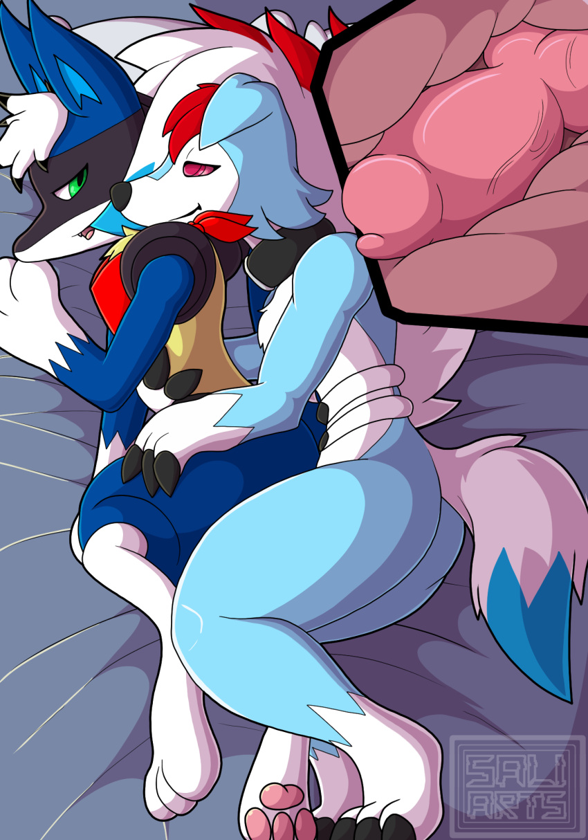 anal anal_penetration animal_genitalia animal_penis animated animated_png anthro butt canine_genitalia canine_penis digital_media_(artwork) duo erection fan_character feral fur generation_4_pokemon generation_7_pokemon genitals hi_res internal knot lucario lycanroc male male/male male_penetrated male_penetrating male_penetrating_male nintendo open_mouth penetration penis pokemon pokemon_(species) sallandril sex short_playtime smile tail tongue