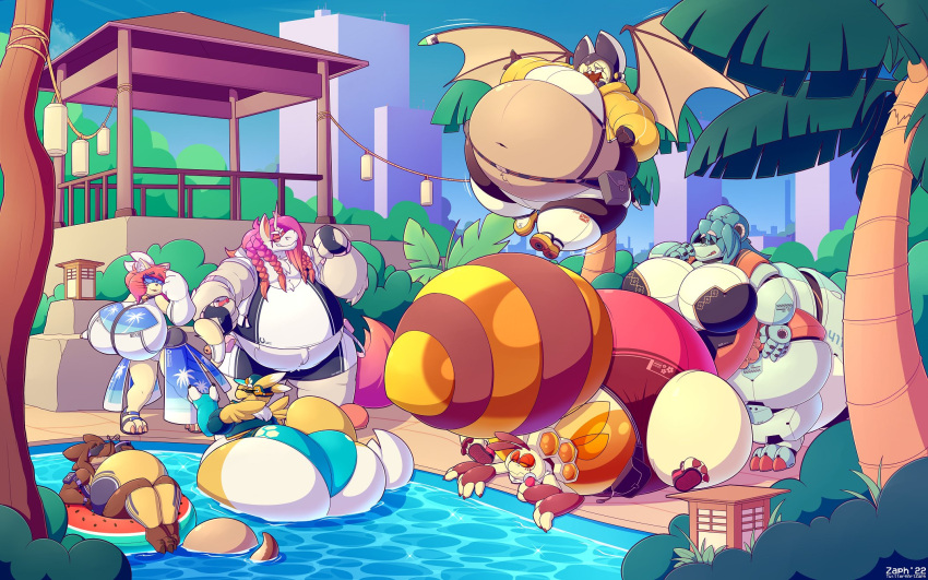 ali_(zaphod) amber_(zaphod) anthro armor arthropod arthropod_abdomen ayla_(zaphod) bandai_namco bat bat_wings bee belly beverage_can big_belly big_breasts big_butt big_tail bottomwear breasts butt city city_background cleavage clothed clothing crocodilian digimon digimon_(species) domestic_cat equid equine eyewear felid feline felis female fingerless_gloves flying gazebo gloves goggles handwear headgear helmet hi_res horn hotpants huge_breasts huge_butt huge_tail hymenopteran hyper hyper_belly hyper_breasts hyper_butt hyper_hips hyper_pregnancy hyper_tail inflation insect insect_wings karie_(zaphod) kobold lamp lantern machine male mammal membrane_(anatomy) membranous_wings monobutt muscular muscular_male one-piece_swimsuit palm_tree paper_lantern paw_shoes plant pool pregnant renamon reptile robot scalie shorts stitches_(zaphod) sunglasses swimwear tail techwear tree two_piece_swimsuit unicorn willow_(zaphod) wings zaph_(zaphod) zaphod