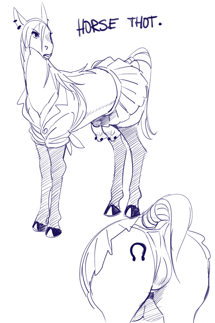 anthro butt butt_tattoo equid equine female feral hi_res horse jijis-waifus mammal nipple_piercing nipples piercing solo tattoo teats