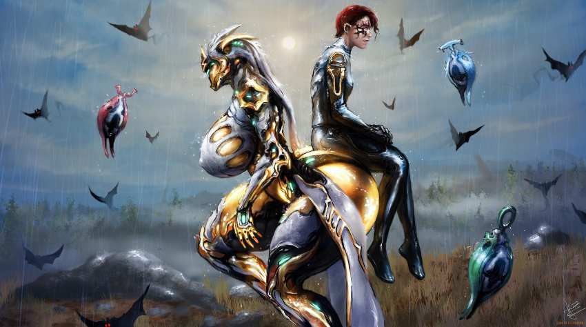 alien android awrrrq big_breasts big_butt bodysuit breasts butt clothed clothing duo female female/female hi_res huge_butt huge_hips huge_thighs human humanoid machine mammal metal metallic_body nipples robot sitting sitting_on_another skinsuit small_breasts tenno thick_thighs tight_clothing warframe wide_hips wisp_(warframe)