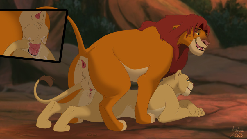 anal anal_penetration anus arf-fra balls bodily_fluids cum disney doggystyle duo felid female feral from_behind_position genital_fluids genitals hi_res lion male male/female mammal nala pantherine penetration penis pussy sex simba the_lion_king