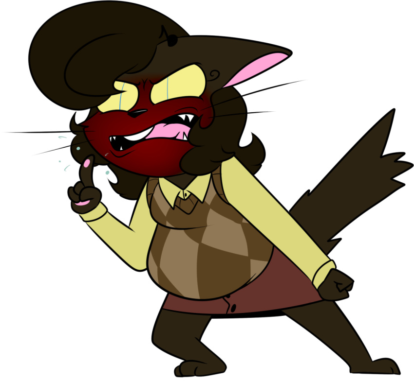 2016 4_fingers alpha_channel angry anthro belly biped black_clothing black_eyebrows black_eyelashes black_footwear black_nose black_shoes black_whiskers blue_eyes bodily_fluids bottomwear breasts brown_body brown_bottomwear brown_clothing brown_ears brown_fur brown_hair brown_pants brown_skirt brown_tail brown_topwear brown_tuft brown_vest buckteeth cadence_bonaventura checkered_clothing cheek_tuft chokovit_(artist) clothed clothed_anthro clothed_female clothing colored curled_hair digital_drawing_(artwork) digital_media_(artwork) domestic_cat ears_down eyebrow_through_hair eyebrows facial_tuft felid feline felis female fingers fist fluffy fluffy_tail footwear front_view full-length_portrait fur hair mammal no_pupils overweight overweight_anthro overweight_female pants pattern_clothing pawpads pink_inner_ear pink_pawpads pink_tongue pivoted_ears portrait puffed_tail pupils saliva sharp_teeth shirt simple_background skirt slit_pupils small_breasts solo standing sweater sweater_vest tail teeth tongue topwear translucent translucent_hair transparent_background tuft vest whiskers wide_stance yellow_clothing yellow_sclera yellow_shirt yellow_topwear york_chocolate