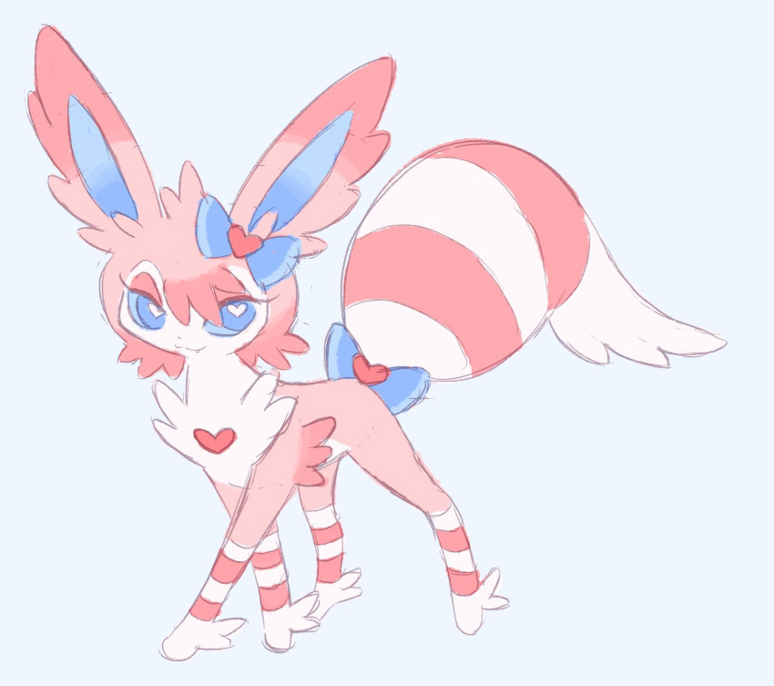 alternate_form ambiguous_gender blue_background blue_eyes eeveelution feral fur generation_6_pokemon hi_res labbit1337 looking_at_viewer nintendo pink_body pink_fur pokemon pokemon_(species) simple_background solo sylveon white_body white_fur