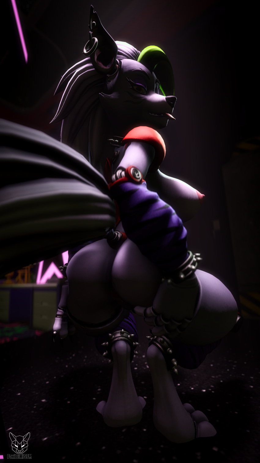 16:9 2022 3d_(artwork) animatronic anthro big_breasts breasts butt canid canine canis clothed clothing digital_media_(artwork) ear_piercing female five_nights_at_freddy's five_nights_at_freddy's:_security_breach foxibiki genitals hair hi_res machine mammal mayosplash nipples nude piercing pussy robot roxanne_wolf_(fnaf) scottgames simple_background smile solo source_filmmaker steel_wool_studios widescreen wolf
