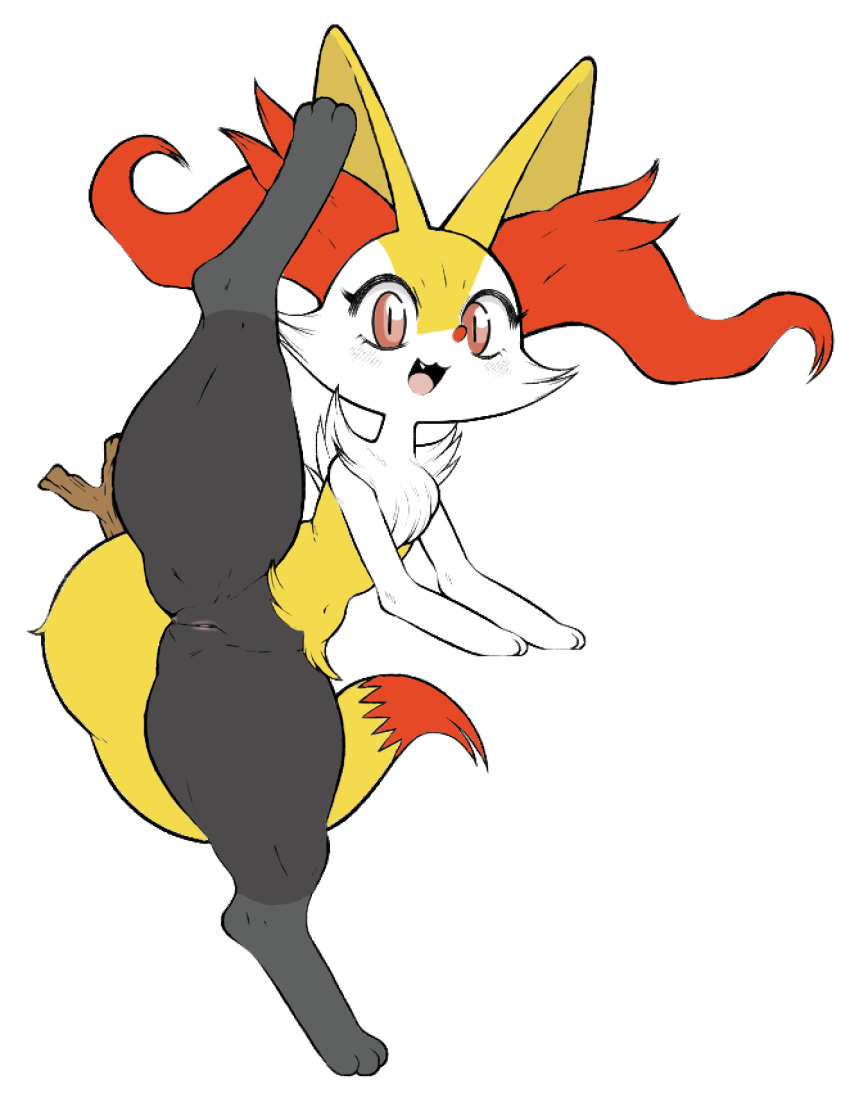 anthro box_(hajimeyou654) braixen canid canine female flexible generation_6_pokemon genitals hi_res looking_at_viewer mammal nintendo nude one_leg_up pokemon pokemon_(species) pussy raised_leg solo splits spread_legs spreading standing vertical_splits