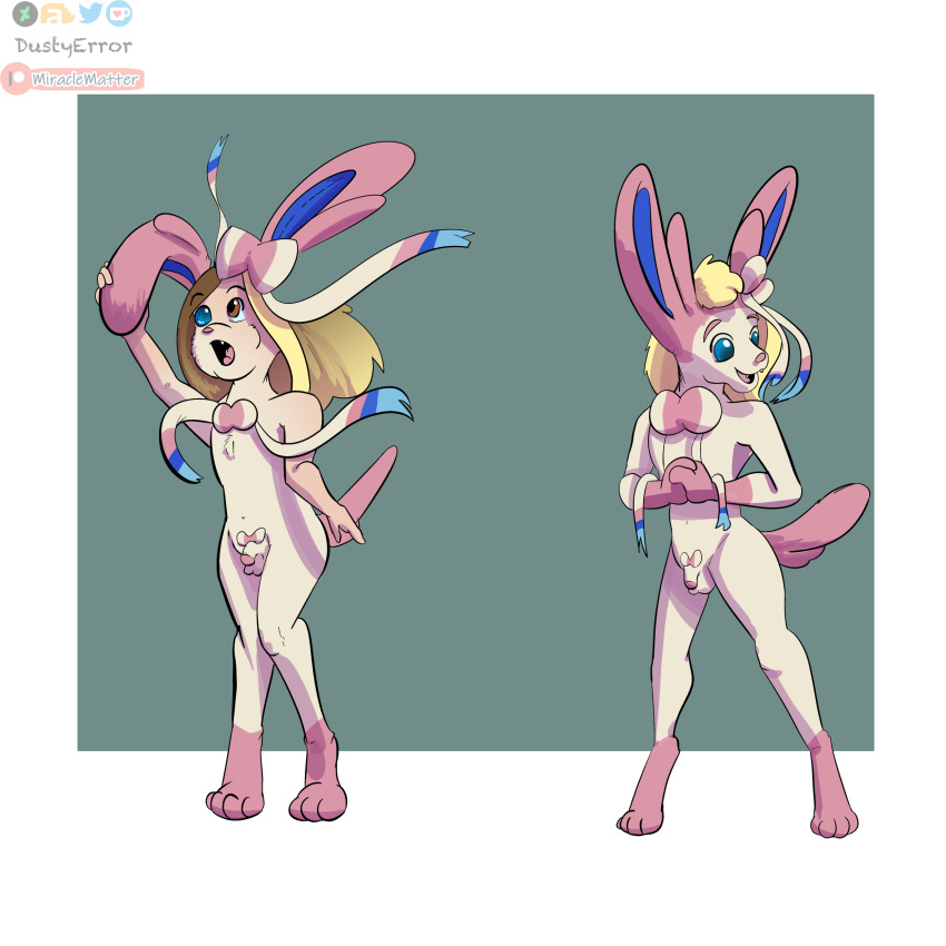 absurd_res dustyerror eeveelution generation_6_pokemon genitals girly happy hi_res male nintendo penis pokemon pokemon_(species) sylveon transformation