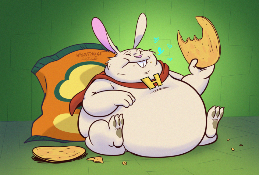 &lt;3 2023 3_toes alien anthro artist_name bag biped brooch buckteeth cape chip_bag chips_(food) clothing digital_drawing_(artwork) digital_media_(artwork) disney dr._jacques_von_hamsterviel eating eyes_closed feet food fur gerbil grainy hi_res holding_food holding_object lilo_and_stitch male mammal murid obese obese_anthro obese_male overweight overweight_anthro overweight_male pink_nose potato_chips rodent sitting solo teeth toes white_body white_fur whuntmore