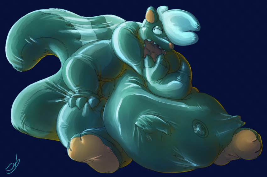 2023 absurd_res after_transformation ambiguous_gender animate_inanimate anthro belly big_belly big_tail colored creases eating feet folds glistening glistening_body hand_on_leg hi_res latex mammal mao_otter mephitid mustelid nozzle nozzle_on_belly otter pawpads pool_toy rubber sitting skunk solo stormdragonblue stretching tail unconcerned vore wrinkled wrinkled_feet wrinkled_soles