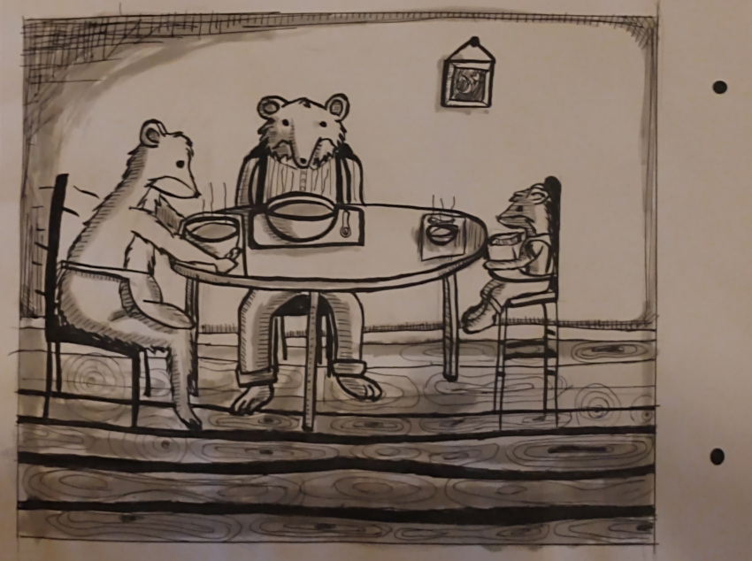 absurd_res anthro female food goldilocks_and_the_three_bears hi_res inktober inktober_2023 lobezno_(artist) male mama_bear mama_osa papa_bear papa_oso sopa soup