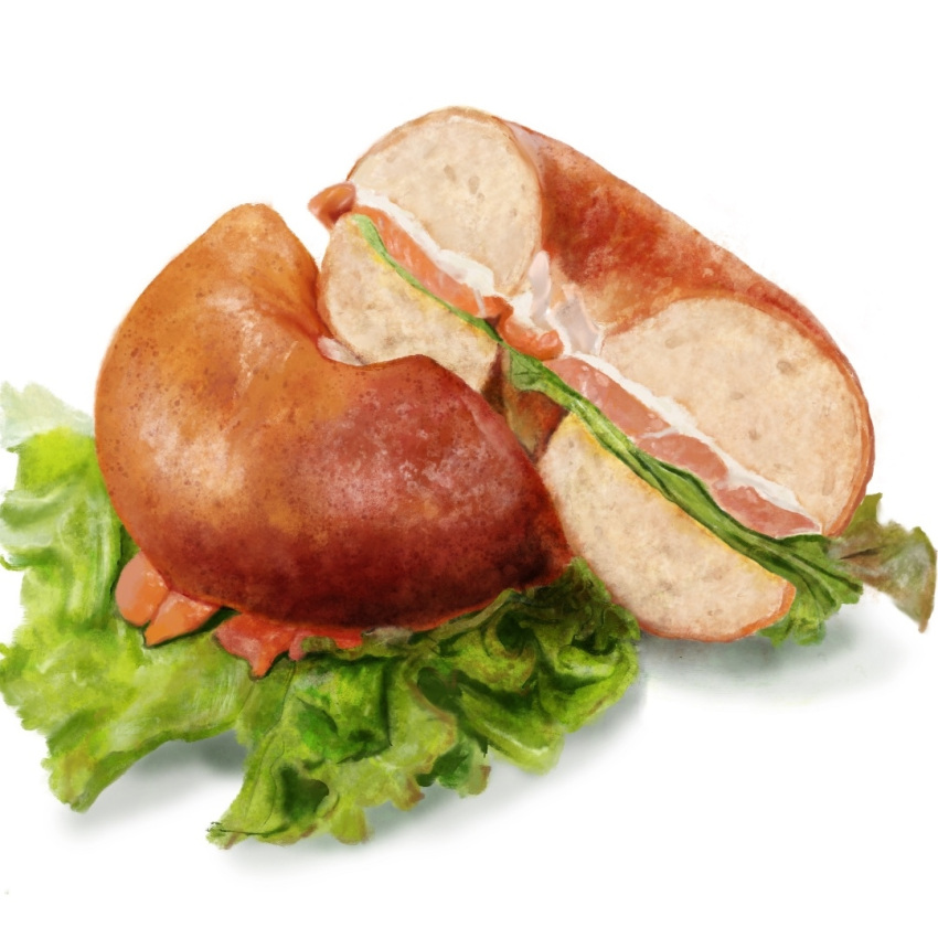 bagel food food_focus lettuce meat no_humans original pnt_s shadow simple_background still_life white_background