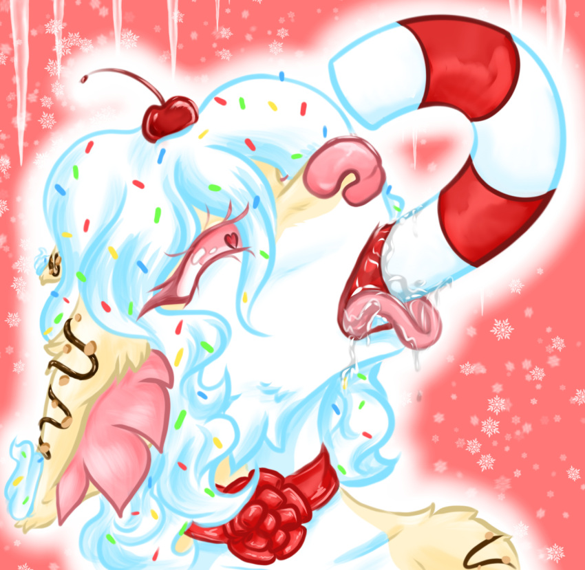 &lt;3 &lt;3_eyes anthro asphyxiation bodily_fluids bow_ribbon candy candy_cane canid canine canis cherry chocolate choking christmas cream_(darkness35wolf) curled_hair cute_eyes dairy_products darkness35wolf dessert dessert_wolf digital_drawing_(artwork) digital_media_(artwork) fangs female fluffy fluffy_ears food fruit fur hair hi_res holidays ice inner_ear_fluff licking mammal plant ribbons saliva saliva_on_tongue saliva_string sexy_eyes shaded snout snow snowflake snowing soft_shading solo solo_focus sprinkles sucking syrup teeth tongue tongue_out tuft whipped_cream wolf