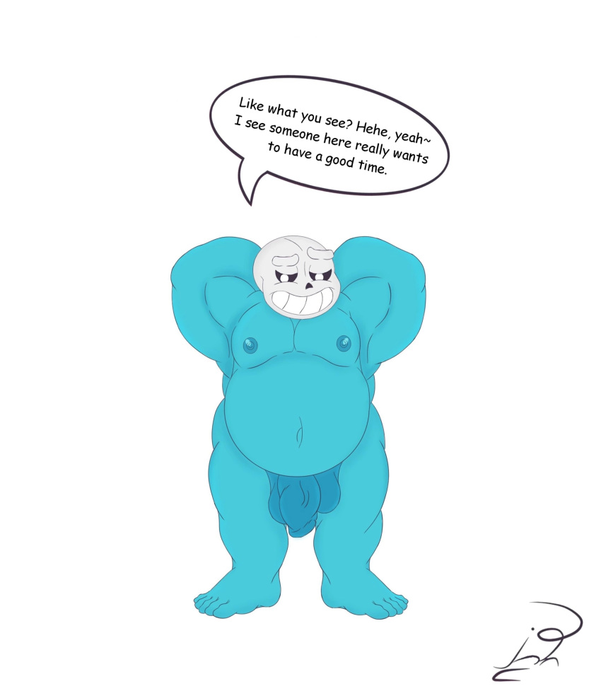 anthro balls bone chubby_male genitals hi_res jon_noj male male/male monster sans_(undertale) skeleton solo text undertale undertale_(series)