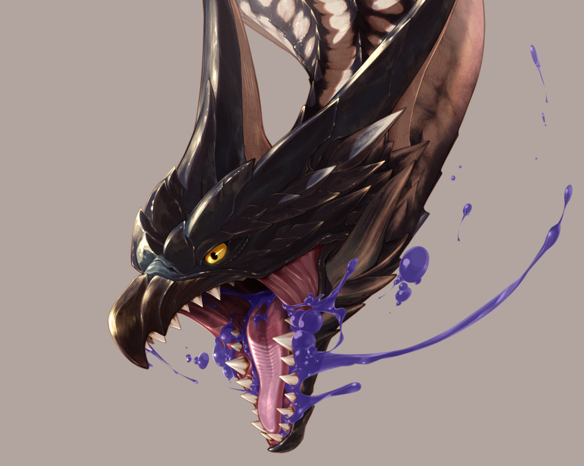 ambiguous_gender beak capcom dragon dragoooon1223 feral flying_wyvern hi_res horn legiana monster_hunter open_mouth pained_expression poison poisoned portrait scalie sharp_teeth simple_background solo teeth tongue wyvern yellow_eyes