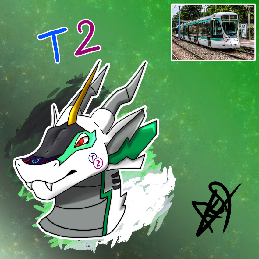 2023 2_horns absurd_res alstom alstom_citadis_302 belly belly_scales black_markings blue_text cosmic_background countershade_neck countershade_scales countershading dark_body dark_countershading digital_drawing_(artwork) digital_media_(artwork) dragon ear_frill fangs feral france french frill_(anatomy) gradient_background green_background green_body green_markings green_scales grey_belly grey_body grey_countershading grey_horn headshot_portrait hi_res horn how_to_dragon_your_train hybrid living_machine living_train living_vehicle locomorph locomotive logo machine male markings meme multicolored_body multicolored_scales outline overbite pantograph photo portrait public_transportation pupils purple_body purple_markings purple_scales purple_text rail_transit ratp_group red_eyes red_pkmn96 red_pupils reference_image reptile reverse_countershading scale_markings scales scalie signature simple_background smooth_horn solo teeth text train tram tramway_d'ile-de-france urban_rail_transit vehicle wavy_horn white_body white_outline white_scales