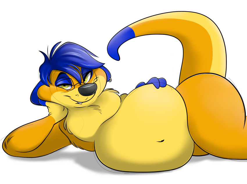 absurd_res anthro belly big_belly blue_hair chubby_male coy draw_me_like_one_of_your_french_girls eyewear glasses hair herpestid hi_res male mammal meerkat meme overweight posing_for_picture remmyfox solo tigerthemeerkat