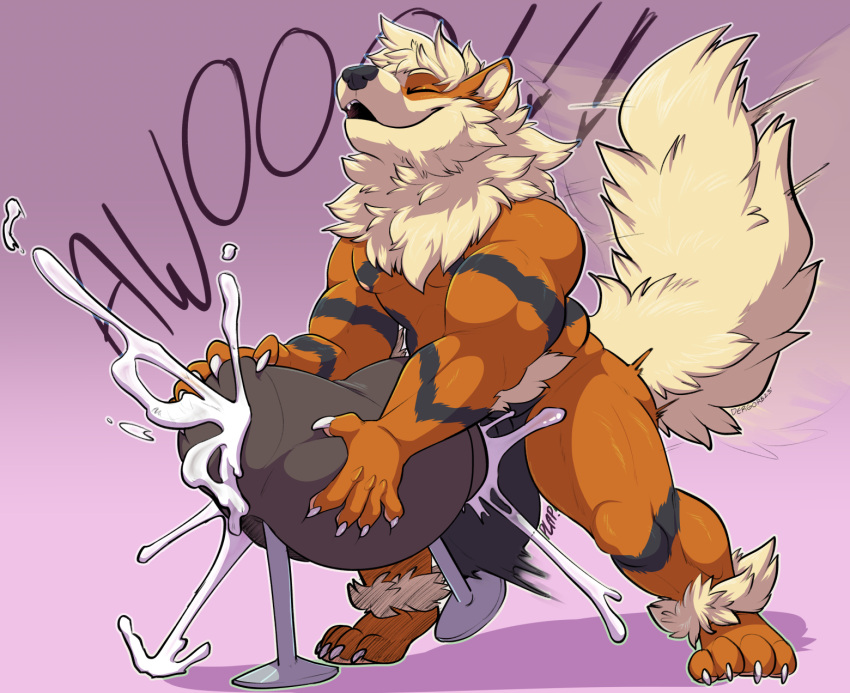 ankle_tuft anthro arcanine balls big_balls big_penis bodily_fluids breeding_mount canid claws cum cumshot dergorb ejaculation eyes_closed fluffy fluffy_tail fur generation_1_pokemon genital_fluids genitals hi_res howl huge_balls huge_penis hyper hyper_balls hyper_genitalia leg_tuft looking_pleasured male mammal masturbation motion_lines muscular muscular_anthro muscular_male nintendo nude orange_body orange_fur orgasm orgasm_face penile penile_masturbation penis pokemon pokemon_(species) solo tail tuft