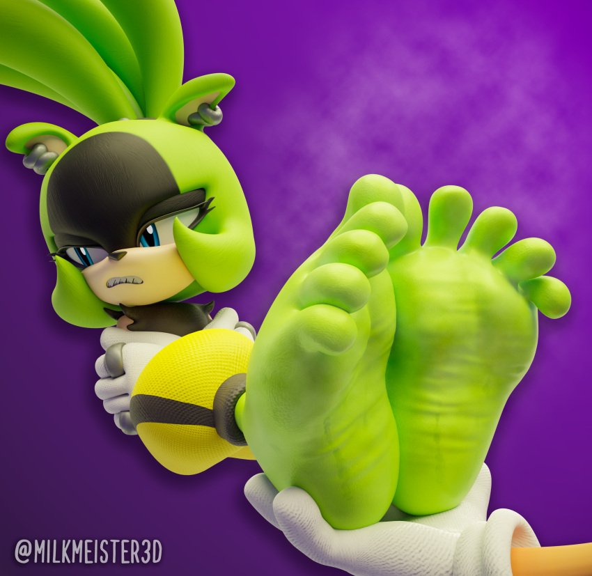 2023 5_toes absurd_res afrosoricid ambiguous_gender anthro barefoot blue_eyes clothing duo feet female female/ambiguous female_focus foot_fetish foot_focus foot_grab fur gloves green_body green_fur handwear hi_res humanoid_feet idw_publishing looking_away mammal milkmeister3d musk plantigrade sega sharp_teeth smelly smelly_feet soles solo_focus sonic_the_hedgehog_(comics) sonic_the_hedgehog_(idw) sonic_the_hedgehog_(series) surge_the_tenrec teeth tenrec toes