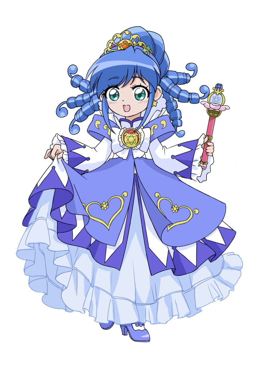 absurdres blue_hair dress fushigiboshi_no_futago_hime gown green_eyes highres magical_girl non-web_source rein_(futagohime)