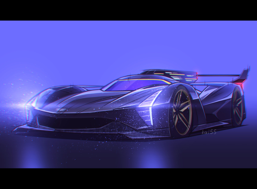 artist_name cadillac cadillac_v-series.r car glowing kai55 le_mans_prototype letterboxed motor_vehicle no_humans original purple_background race_vehicle racecar spoiler_(automobile) vehicle_focus