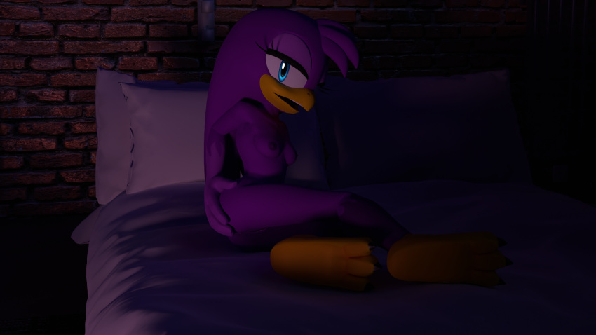 3d_(artwork) anthro anus avian beak bed bird blender_(software) blender_cycles breasts butt butt_grab dargotdruid digital_media_(artwork) feet female furniture genitals hand_on_butt hi_res hirundinid nude on_bed oscine passerine pussy sega solo sonic_riders sonic_the_hedgehog_(series) swallow_(bird) wave_the_swallow