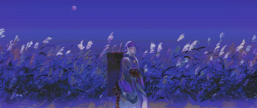 1boy full_moon head_scarf japanese_clothes kusuriuri_(mononoke) looking_at_viewer male_focus mononoke moon outdoors smile solo starstruckdon
