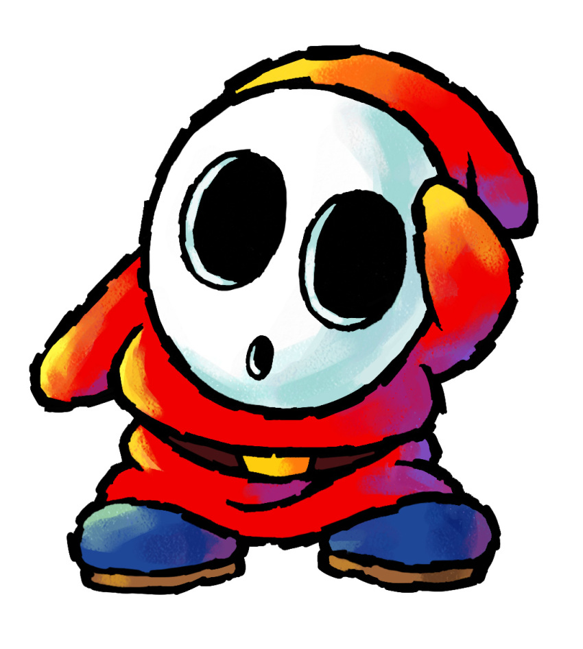 1boy belt blue_footwear boots brown_belt highres mario_(series) mask official_art red_tunic shy_guy simple_background solo white_background yoshi's_island_ds