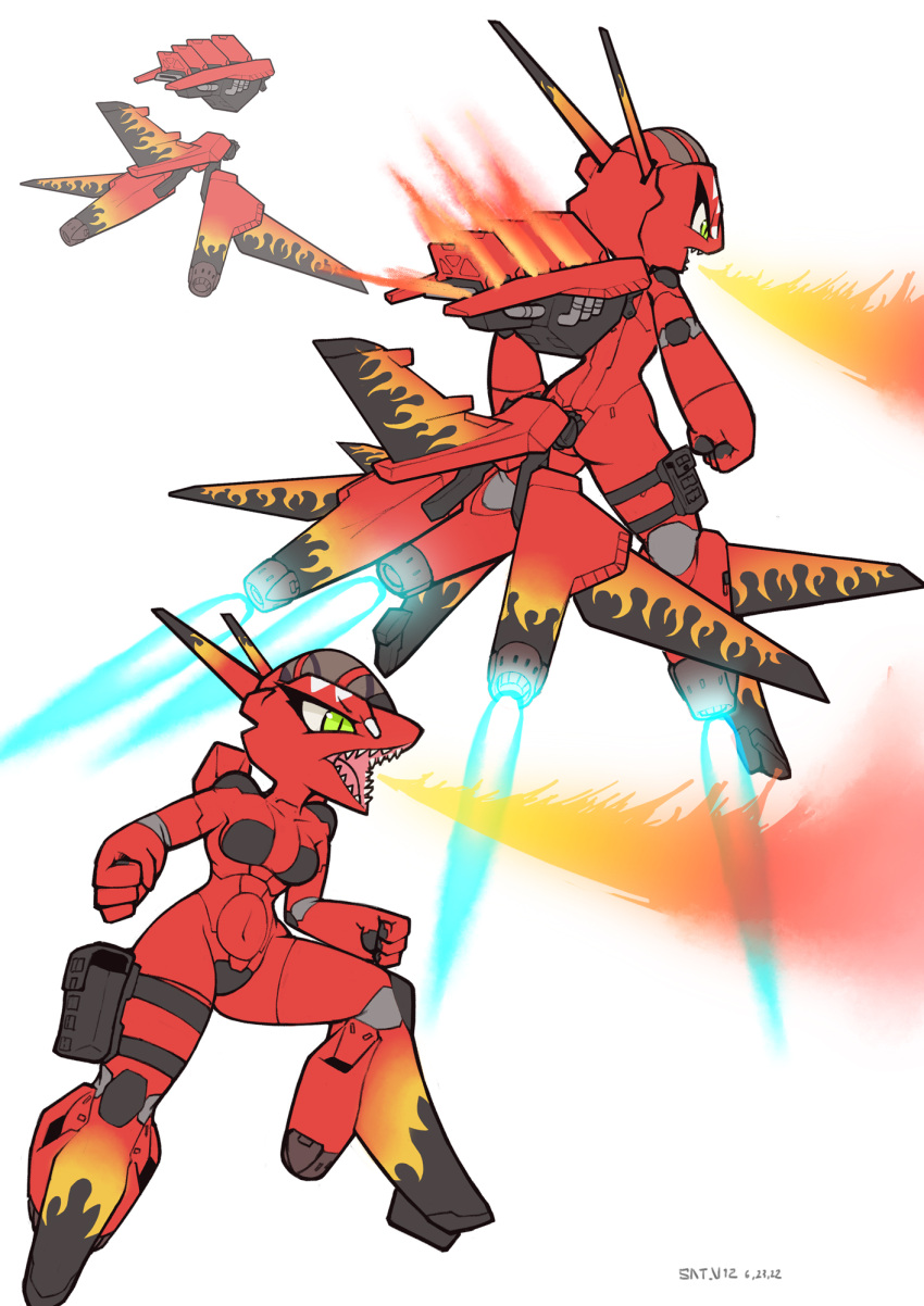 2022 4_fingers aircraft anthro breasts butt female fingers fire firebreathing fist flying green_eyes hi_res living_aircraft living_machine living_vehicle machine open_mouth red_body sat_v12 simple_background solo tornado_ecr vehicle white_background wild_flame_(sat_v12)