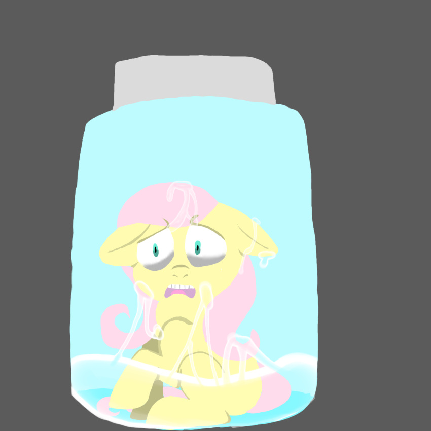 bodily_fluids cum female feral fluffy_pony fluffy_pony_(species) fluttershy_(mlp) friendship_is_magic fur genital_fluids glass_jar green_eyes hair hasbro hi_res hotgluing mammal my_little_pony pink_hair simple_background solo thatmotherfluffer yellow_body yellow_fur