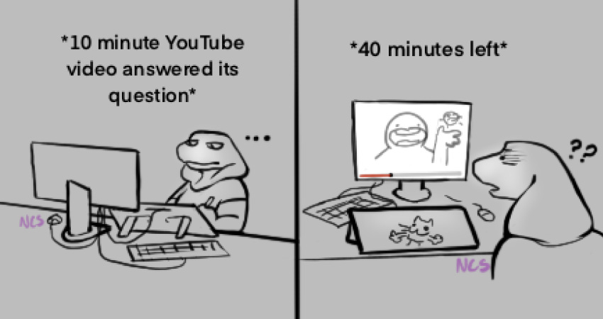 2023 ambiguous_gender anthro anthro_focus clothed clothing cobra comic computer_keyboard computer_monitor computer_mouse confusion desk drawing_tablet duo ellipsis english_text female female_focus furniture grey_background hi_res human humor keeshee mammal meme multiple_scenes narrowed_eyes ncs open_mouth question_mark reptile scalie screen simple_background sitting snake snake_hood solo_focus table text the_truth youtube