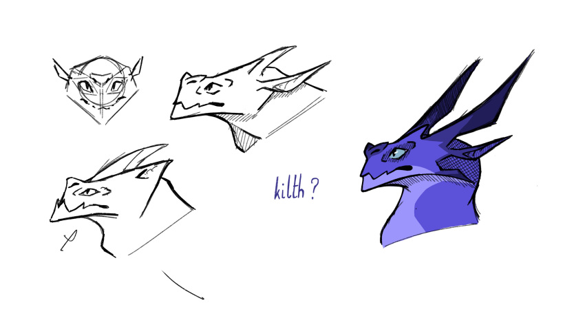 absurd_res ambiguous_gender animal_inspired bat_nose blue_eyes concept_art feral hi_res horn humanoid humanoid_pointy_ears kilth_(novaconis) novaconis purple_body unknown_species