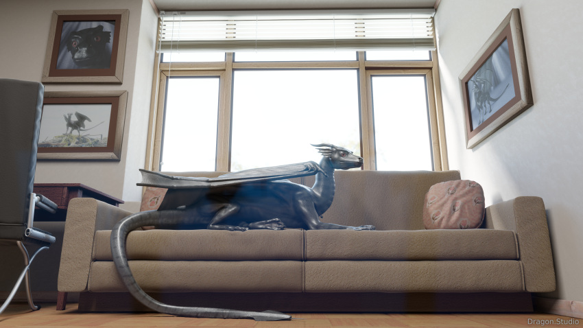 absurd_res black dragon feral furniture hi_res inside male sofa solo western