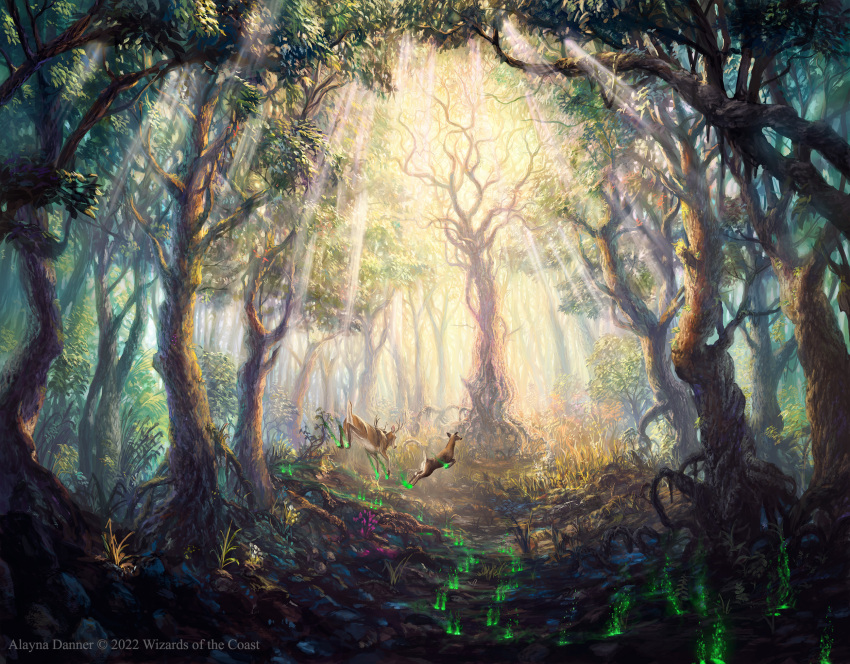 alayna_danner artist_name copyright creature day fantasy forest highres magic:_the_gathering nature no_humans outdoors scenery sunlight tree