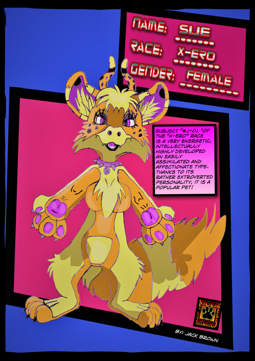 alien anthro female female/female fur hi_res humanoid invalid_tag jack-brown pink_pawads pouch_(anatomy) solo sue xero yellow_body yellow_fur