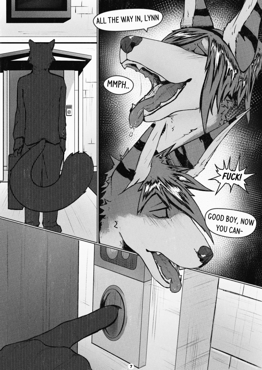anthro arcsuh black_and_white blush brother brother_and_sister canid canine comic detailed_background dialogue digital_media_(artwork) english_text equid equine female fur group hair hi_res hybrid incest_(lore) lizzy_(arcsuh) lynn_(arcsuh) male male/female mammal monochrome no_penetration open_mouth procyonid raccoon sibling sister smile speech_bubble stripes text tongue trio zebra zeek_(arcsuh)
