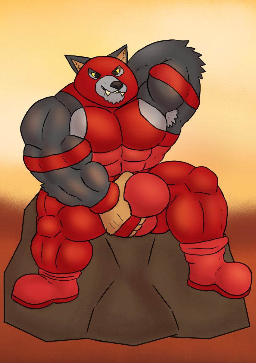 abs absurd_res amideo anthro armor armpit_hair balls barazoku biceps big_muscles body_hair boots brute bulge canid canine canis clothed clothing digital_media_(artwork) erection flexing footwear genitals gloves hairy handwear headgear helmet hi_res himbo juggernaut juggernaut_(marvel) legwear male mammal manly marvel mature_male muscular muscular_anthro muscular_male pecs smile smirk solo teeth topwear triceps underwear wolf